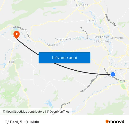 C/ Perú, 5 to Mula map