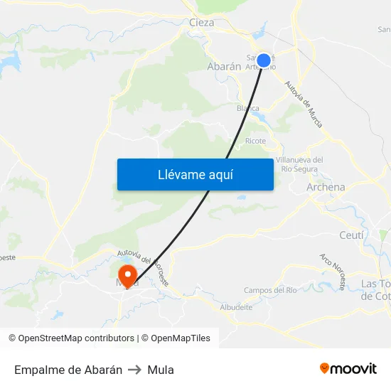 Empalme de Abarán to Mula map