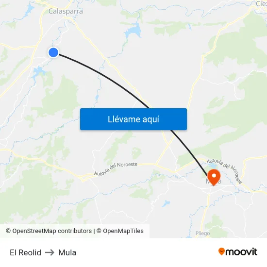El Reolid to Mula map