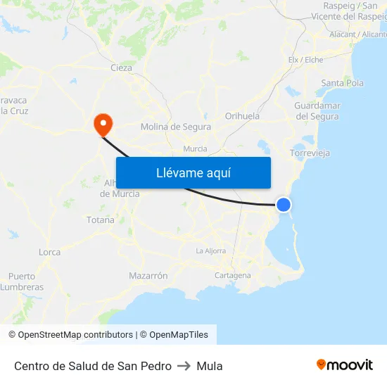 Centro de Salud de San Pedro to Mula map