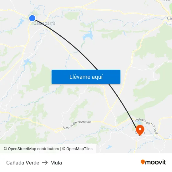 Cañada Verde to Mula map