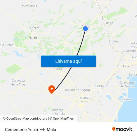Cementerio Yecla to Mula map