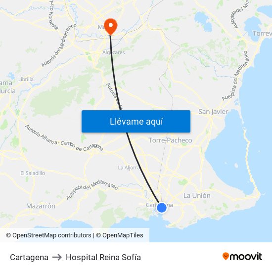 Cartagena to Hospital Reina Sofía map