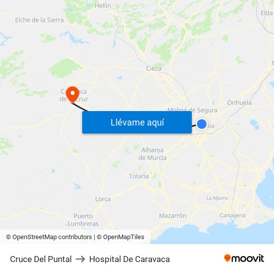 Cruce Del Puntal to Hospital De Caravaca map