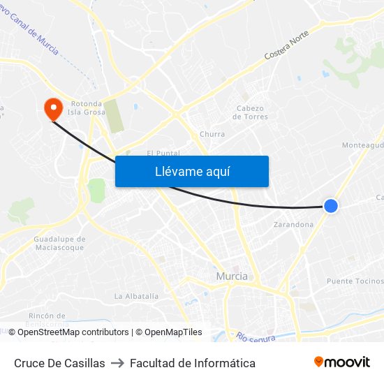 Cruce De Casillas to Facultad de Informática map