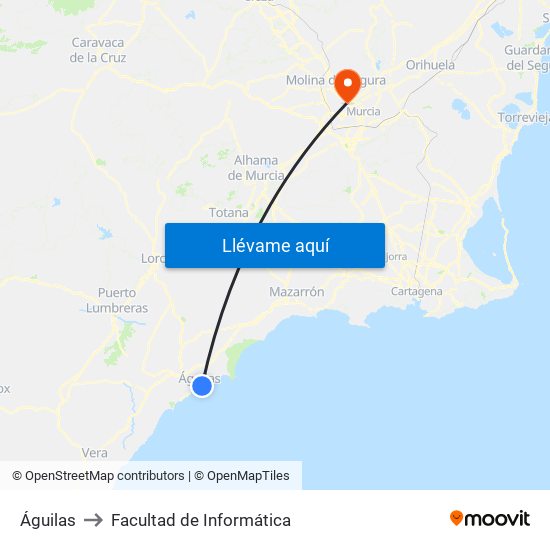 Águilas to Facultad de Informática map