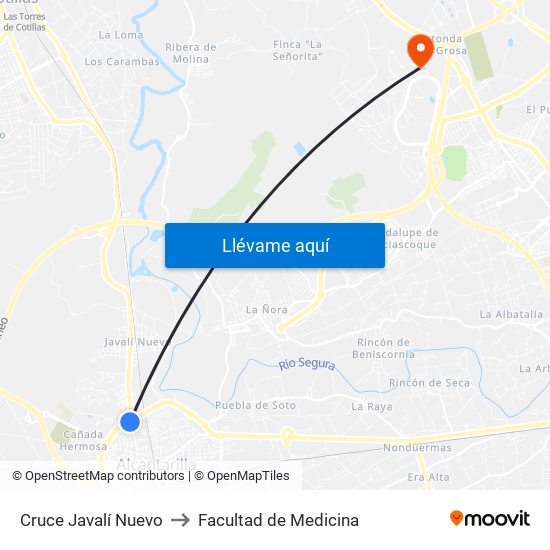 Cruce Javalí Nuevo to Facultad de Medicina map