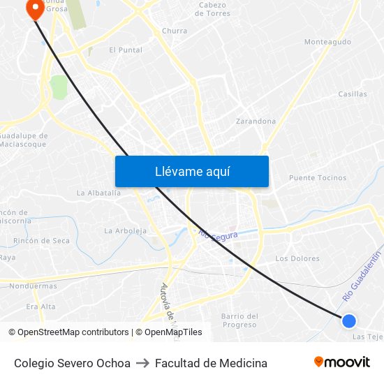 Colegio Severo Ochoa to Facultad de Medicina map