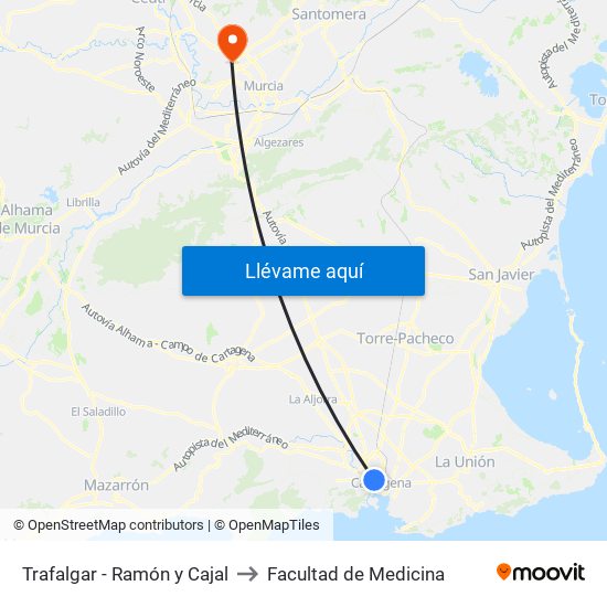 Trafalgar - Ramón y Cajal to Facultad de Medicina map