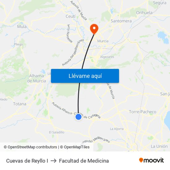 Cuevas de Reyllo I to Facultad de Medicina map