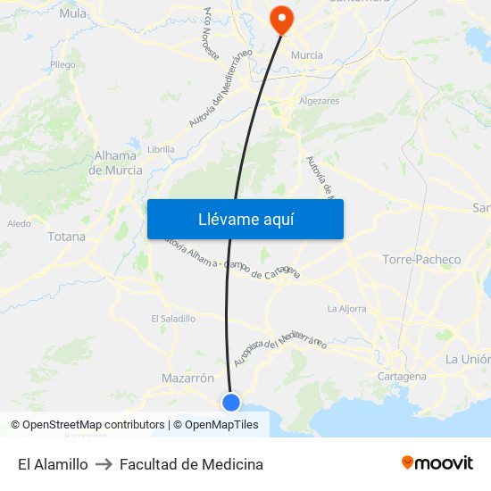 El Alamillo to Facultad de Medicina map