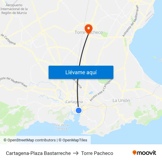 Cartagena-Plaza Bastarreche to Torre Pacheco map