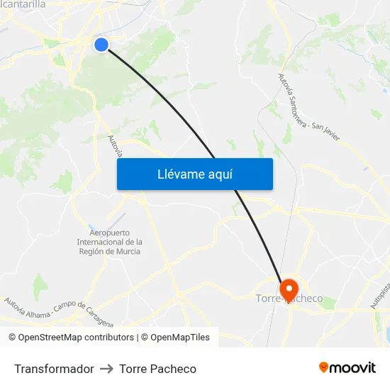 Transformador to Torre Pacheco map