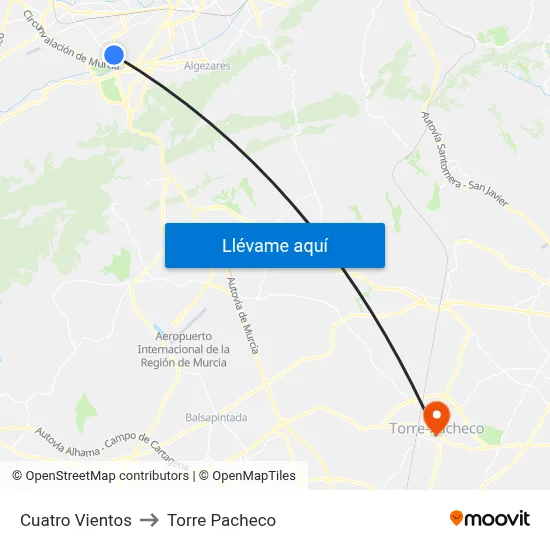 Cuatro Vientos to Torre Pacheco map
