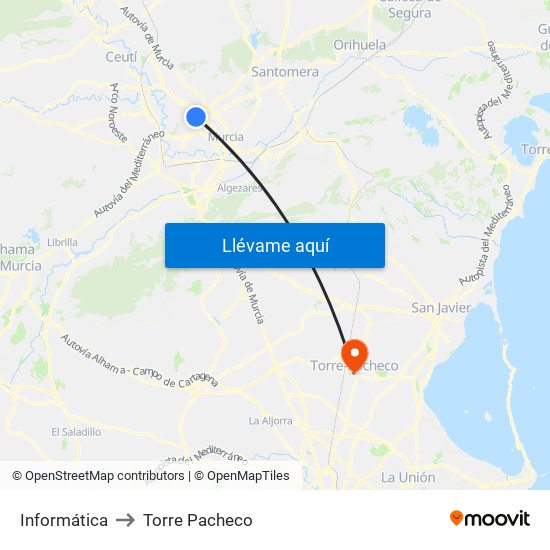 Informática to Torre Pacheco map