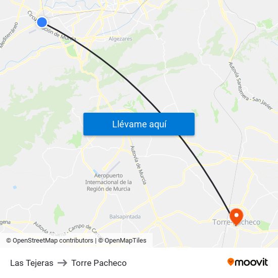 Las Tejeras to Torre Pacheco map