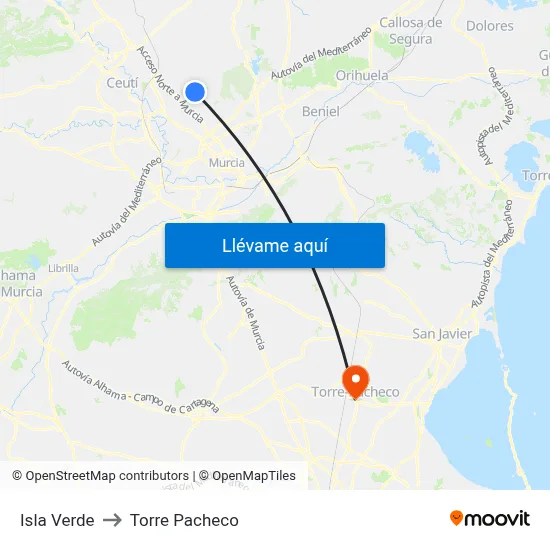 Isla Verde to Torre Pacheco map