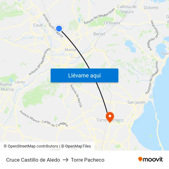 Cruce Castillo de Aledo to Torre Pacheco map