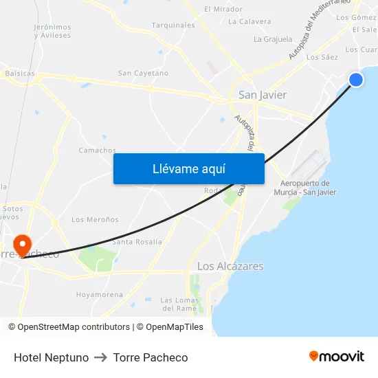 Hotel Neptuno to Torre Pacheco map