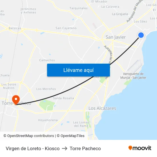 Virgen de Loreto - Kiosco to Torre Pacheco map