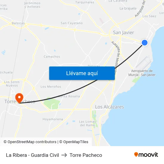 La Ribera - Guardia Civil to Torre Pacheco map