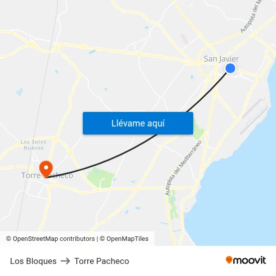 Los Bloques to Torre Pacheco map