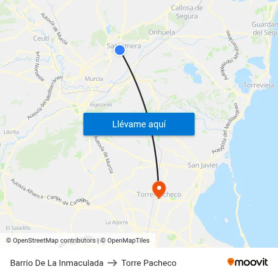 Barrio De La Inmaculada to Torre Pacheco map