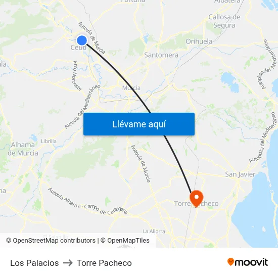 Los Palacios to Torre Pacheco map