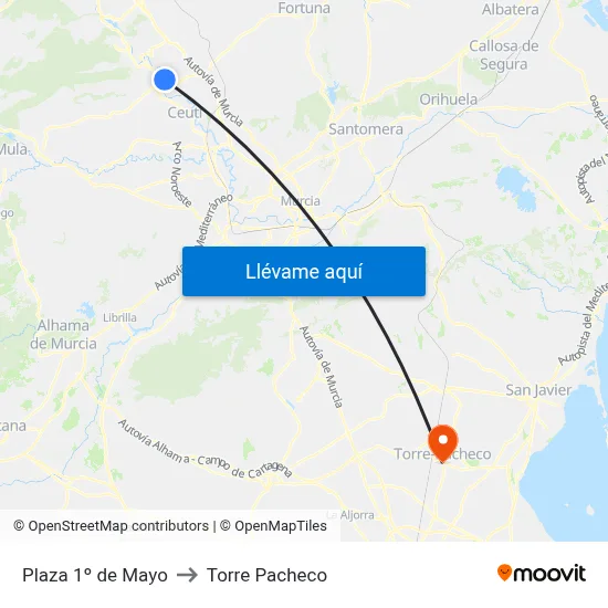 Plaza 1º de Mayo to Torre Pacheco map