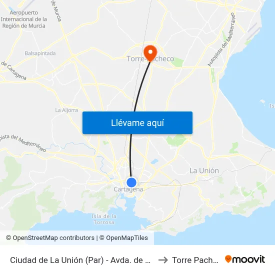 Ciudad de La Unión (Par) - Avda. de Murcia to Torre Pacheco map