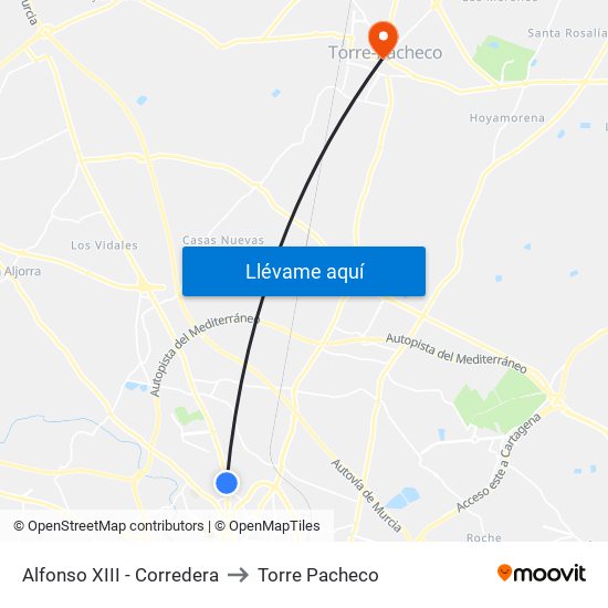 Alfonso XIII - Corredera to Torre Pacheco map