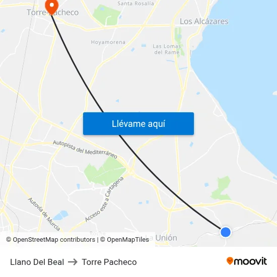 Llano Del Beal to Torre Pacheco map