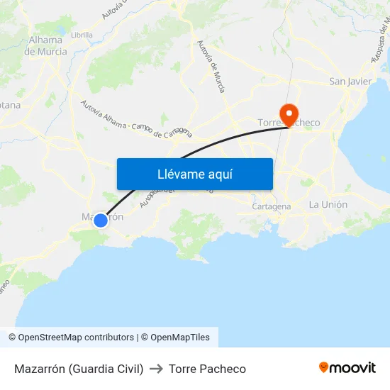 Mazarrón (Guardia Civil) to Torre Pacheco map