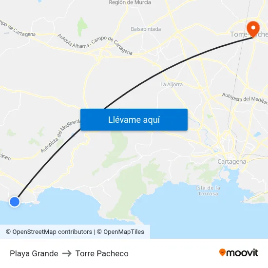 Playa Grande to Torre Pacheco map