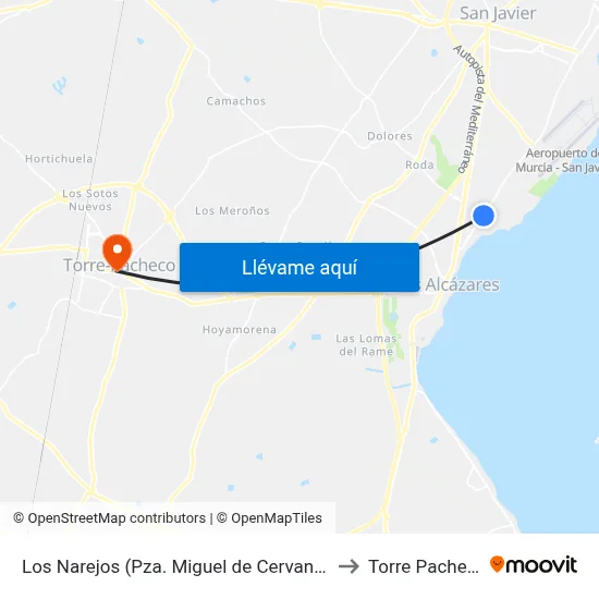 Los Narejos (Pza. Miguel de Cervantes) to Torre Pacheco map