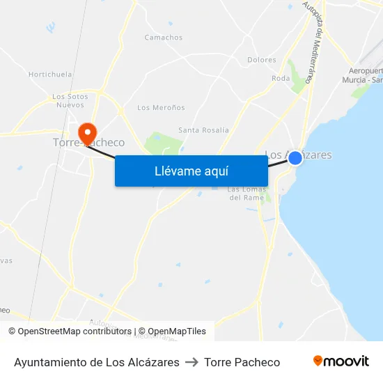 Ayuntamiento de Los Alcázares to Torre Pacheco map