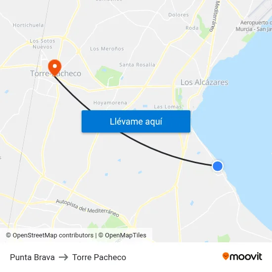 Punta Brava to Torre Pacheco map