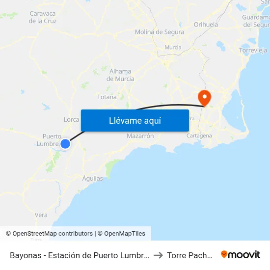 Bayonas - Estación de Puerto Lumbreras to Torre Pacheco map