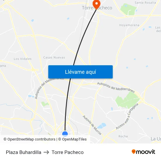 Plaza Buhardilla to Torre Pacheco map