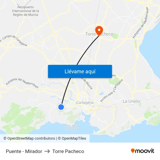 Puente - Mirador to Torre Pacheco map