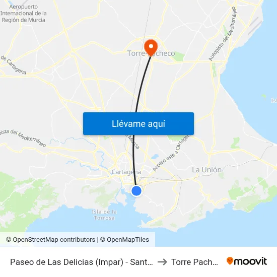 Paseo de Las Delicias (Impar) - Santiago to Torre Pacheco map