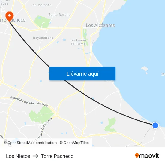 Los Nietos to Torre Pacheco map