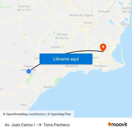 Av. Juan Carlos I to Torre Pacheco map
