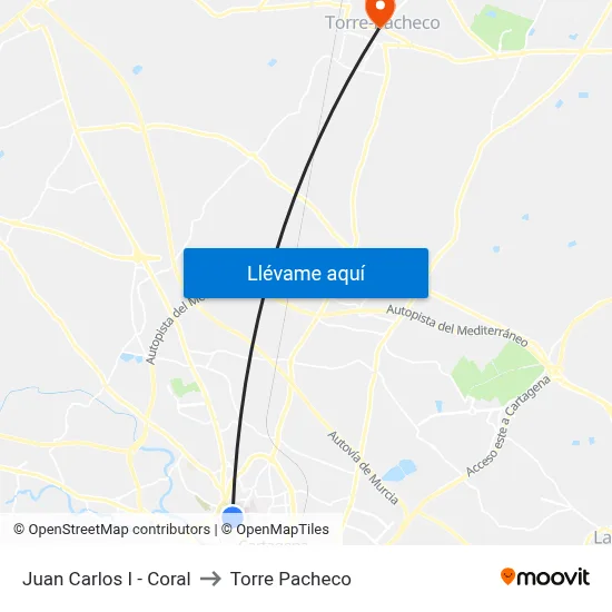 Juan Carlos I - Coral to Torre Pacheco map