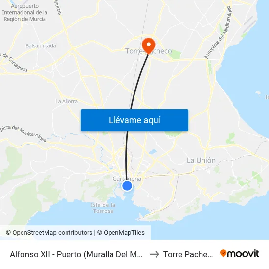 Alfonso XII - Puerto (Muralla Del Mar) to Torre Pacheco map