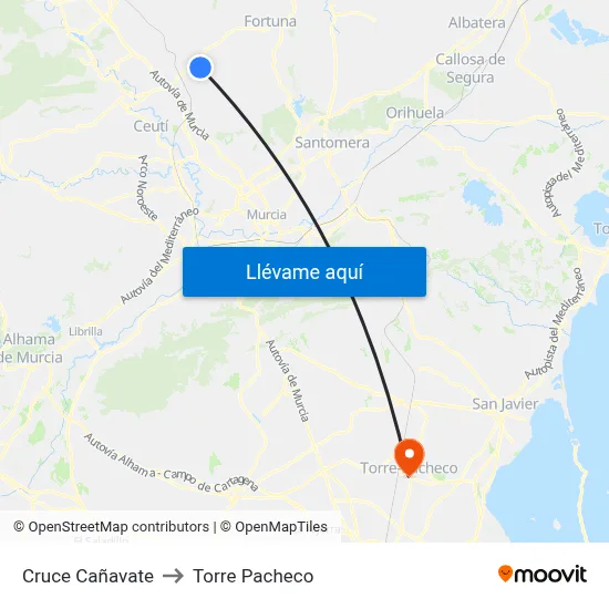Cruce Cañavate to Torre Pacheco map