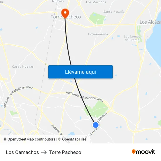 Los Camachos to Torre Pacheco map