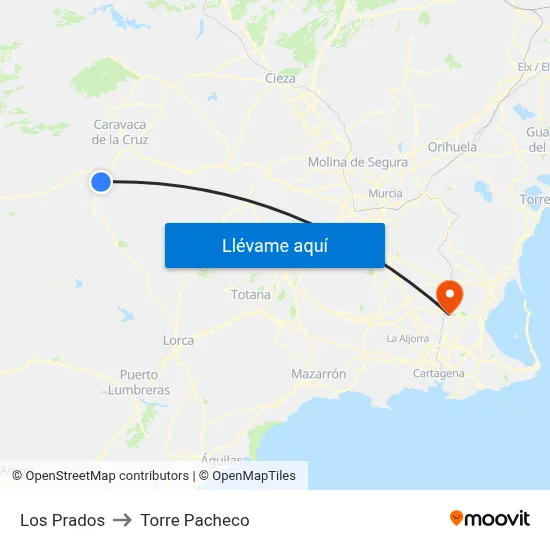 Los Prados to Torre Pacheco map