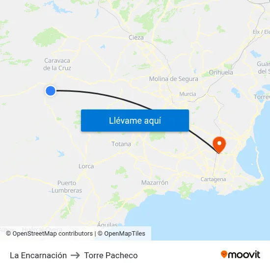La Encarnación to Torre Pacheco map