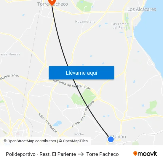 Polideportivo - Rest. El Pariente to Torre Pacheco map